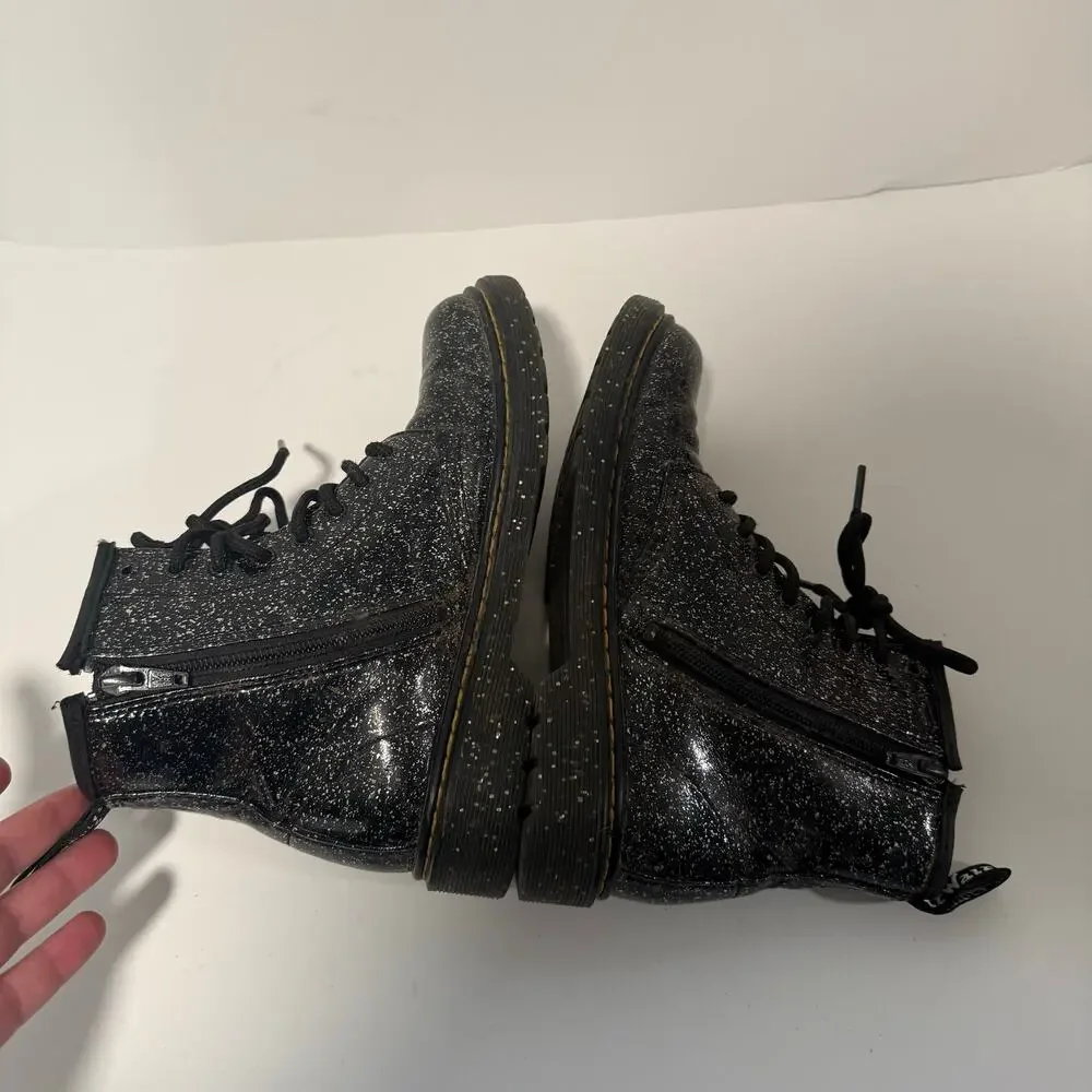 Dr. Martens 1460‎ Junior Lace Up Combat Boots Glitter Black Big Kids 3